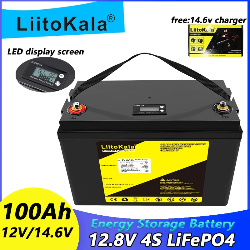 LiitoKala 12.8V 30A 90Ah  Lifepo4 Battery Pack Lithium Iron Phosphate Deep Cycle Batteries for boat motor inverter EU US Tax Fre
