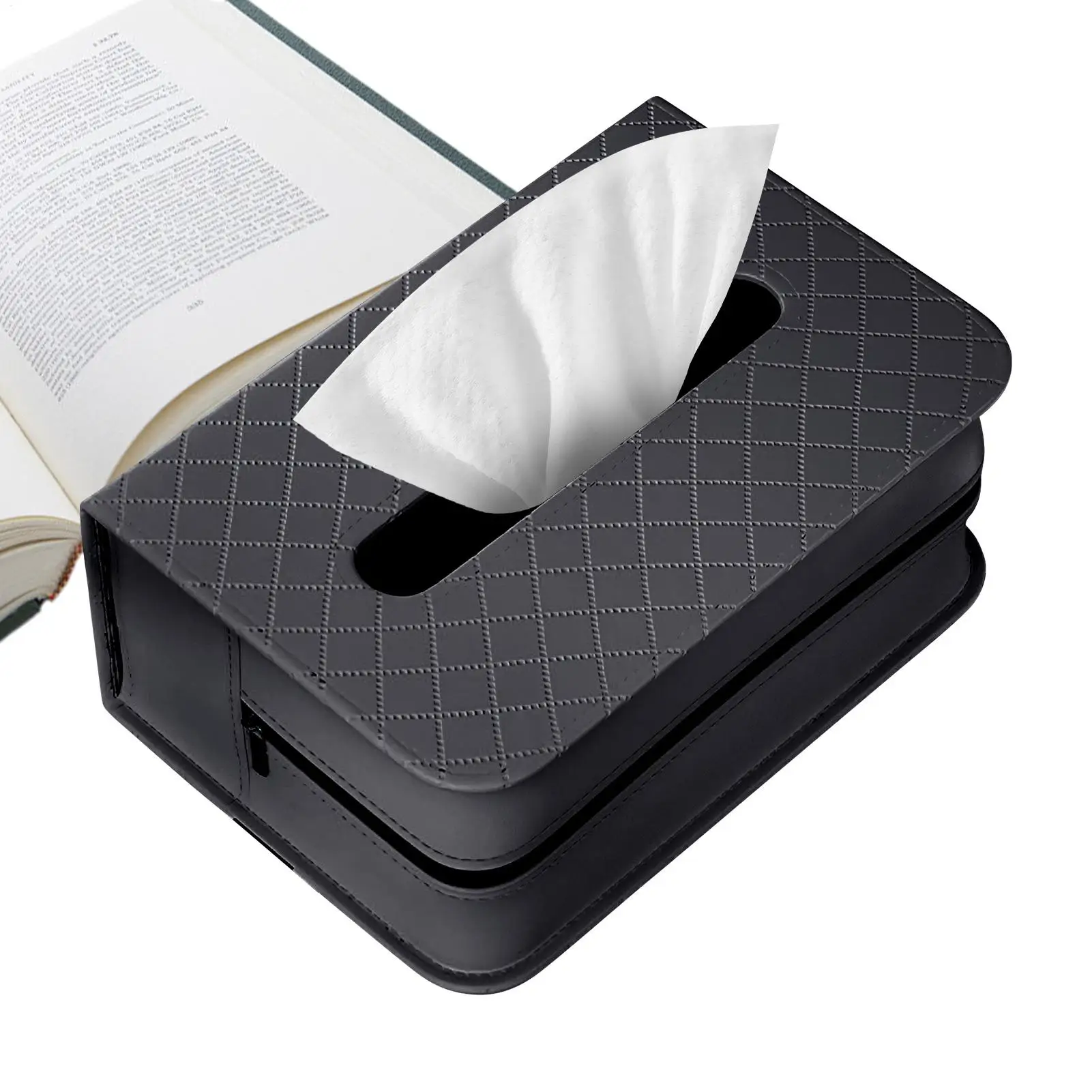 Car Armrest Tissue Box Car Napkin Holder Leather Auto Seat Back Paper Tower Storage Bag Tissue Box Holder with Elastic Bands