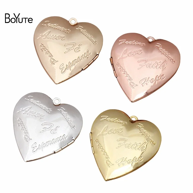 

BoYuTe (4 Pieces/Lot) 40MM Big Metal Brass Floating Heart Locket Vintage Open Photo Locket Pendant Wholesale