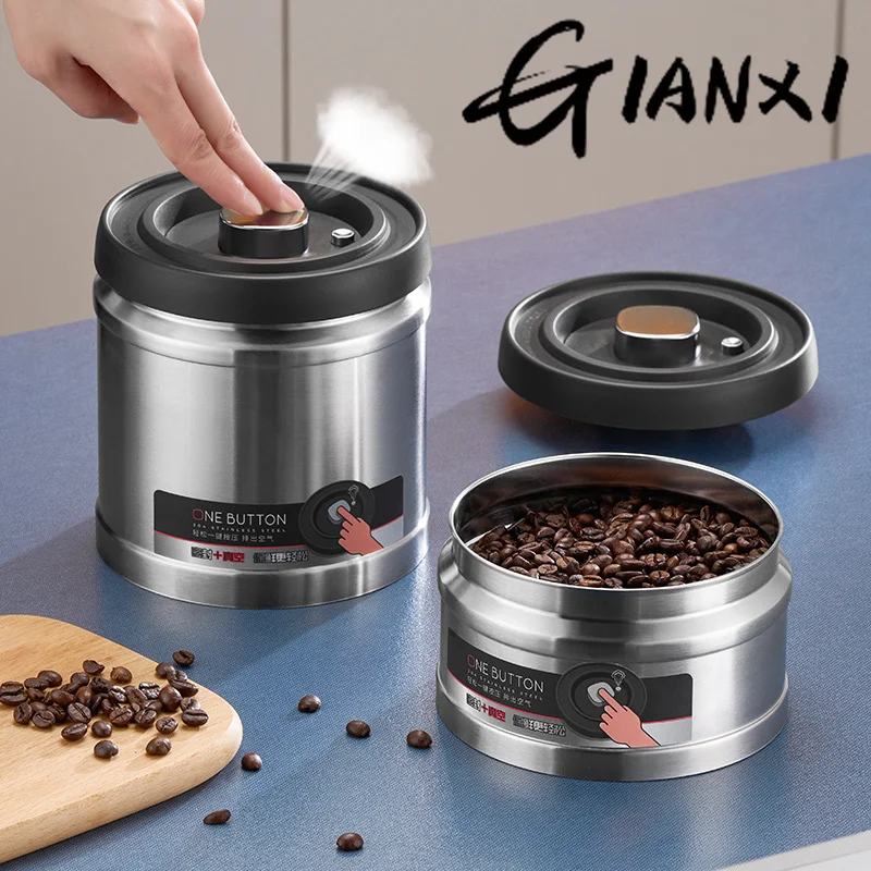 GIANXI Vacuum Sealed Jug Coffee Beans Stainless Steel Airtight Container Kitchen Food Grains Candy Keep Fresh Storage Jar