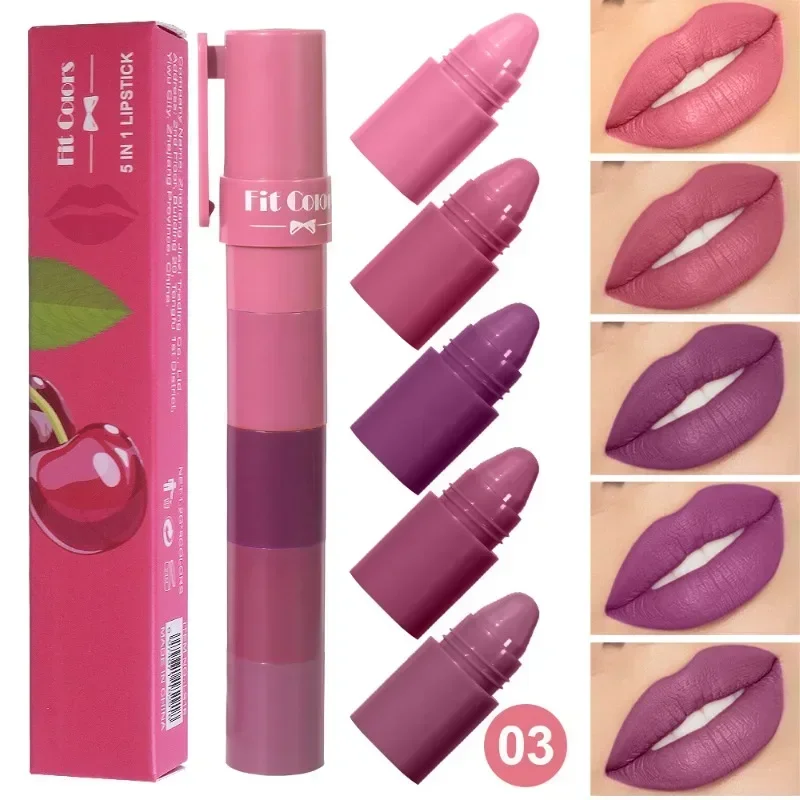 

5-in-1 Fruit Velvet Matte Lipstick Set, Long-Lasting, Highly Pigmented, Moisturizing Lip Balm, Smooth Application for Soft lips
