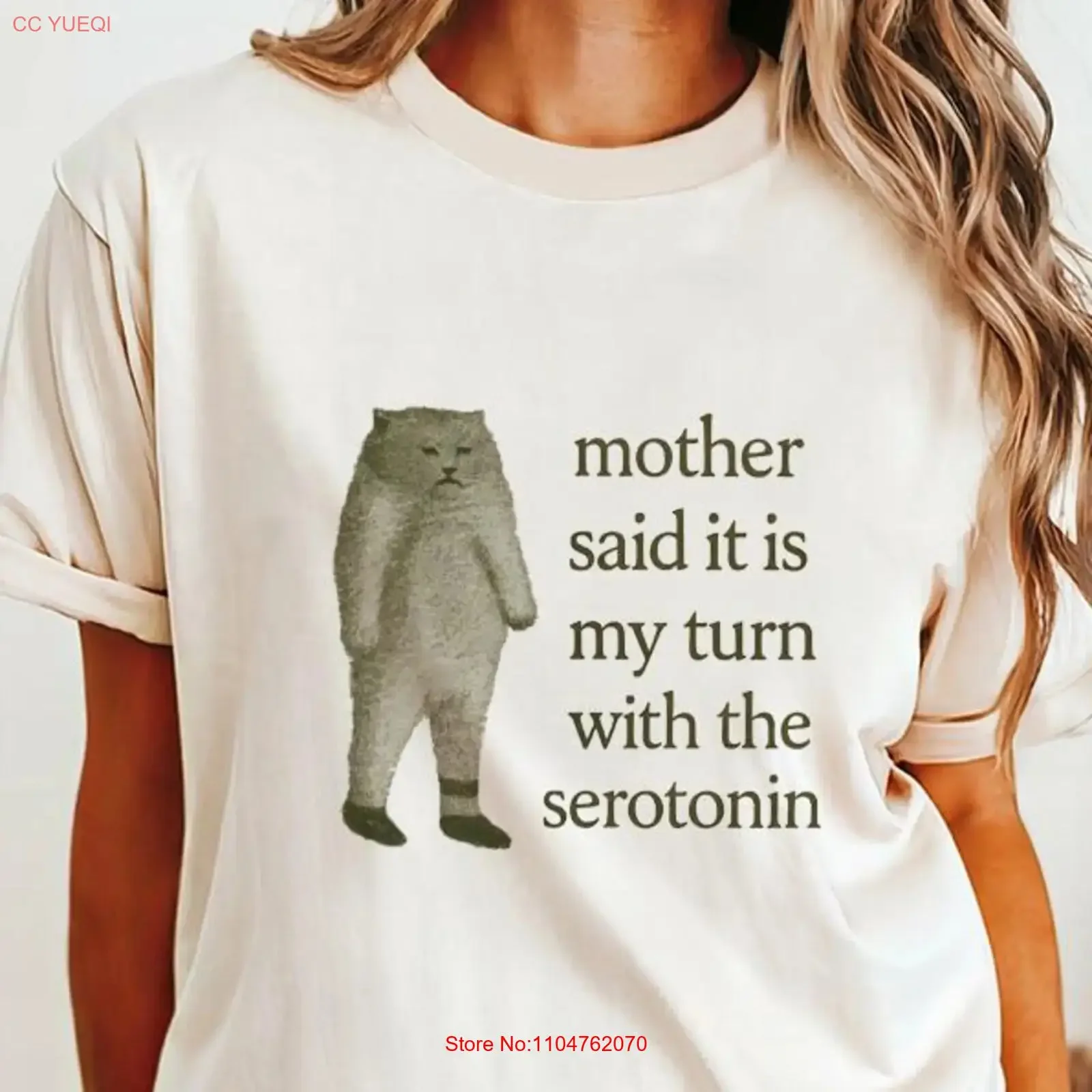Funny Serotonin Cat T Shirt Mental Health Meme My Turn with the Quote vintage Washed Comfortable Versatile homme