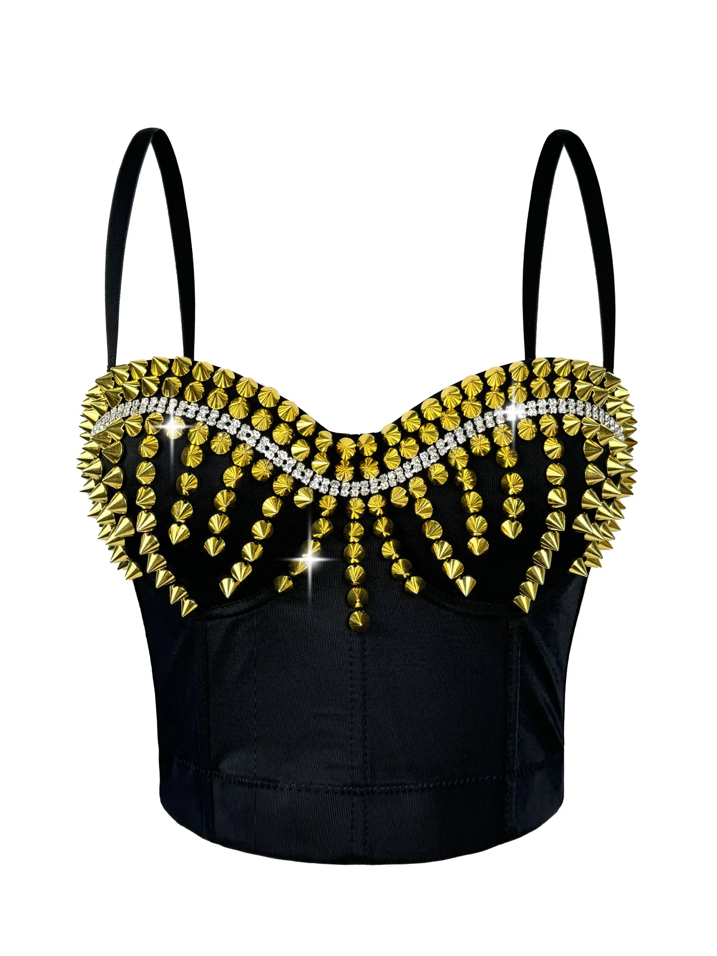

Nightclub Hot Girl Studded Midriff-Baring Crop Top European And American Style High-End Elastic Slimming Party Top For Women