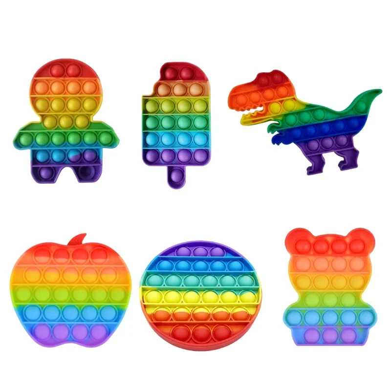 Regenboog Fidget Speelgoed Pop Push Bubble Zintuiglijk Speelgoed Grappige Dinosaurus Autisme Behoeften Squishy Stress Reliever Speelgoed voor Kinderen Aнтисс