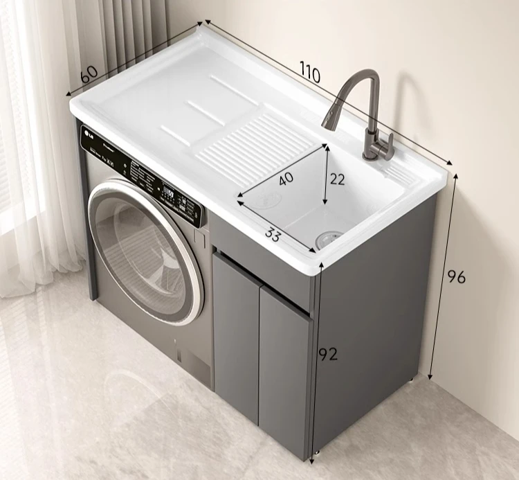 HJ Honeycomb Aluminum Washing Machine Balcony Integrated Cabinet Combination Ceramic Laundry Pool Basin with Rubbing Board