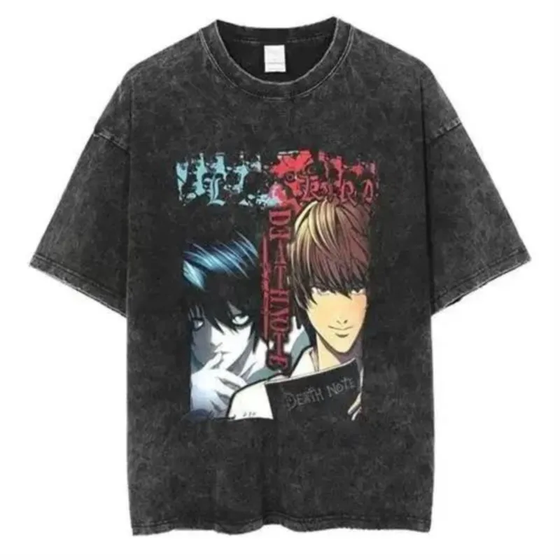 

Аниме Death Note Yagami Light And L·Lawliet Футболка с принтом Мужчины Женщины Манга Футболки из стираного хлопка Harajuku Мужская винтажная футболка