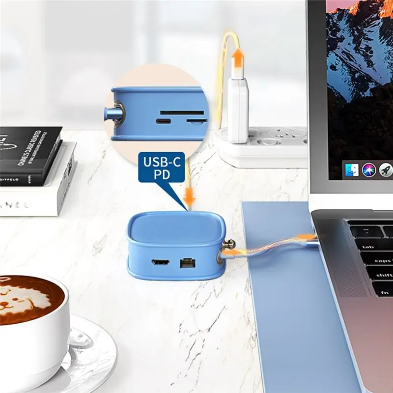 doyou 10 in 1 USB 3.0 C Hub Adapter Type-C to 4K HDMI-Compatible RJ45 Lan Ethernet Mulit USB Data 100W PD-Hub Splitter(A)
