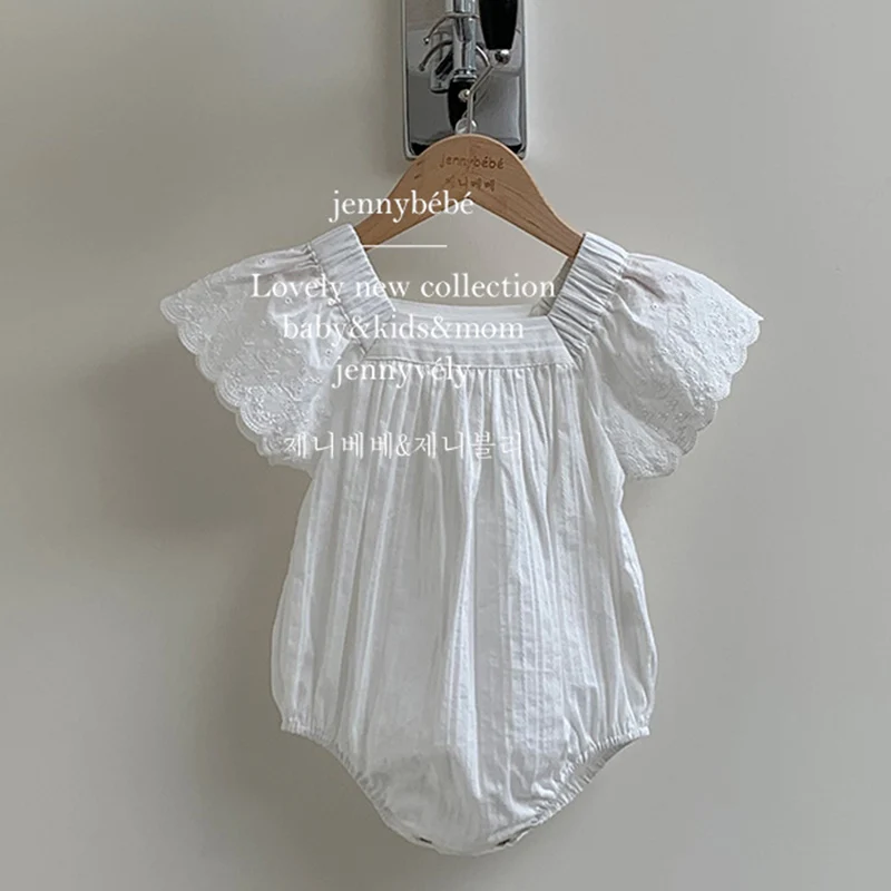 2024 New Summer 0-24M Baby Clothing Infant Baby Girls Bodysuits Flying Sleeve Cotton Solid Color Toddler Baby Girls Jumpsuit