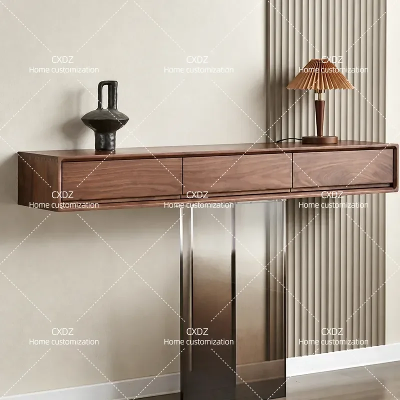 North American Black Walnut Porch Cabinet Foyer Side Table Solid Wood Tall Storage Locker with Acrylic Details Entryway