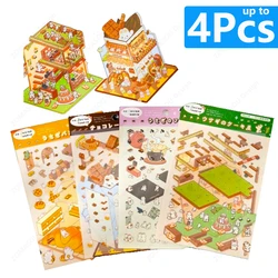 Cute 3D Food House Cartoon Landscape DIY 3d Stickers Highly Playable Cabin Scene Sticker Birthday Festival Gift for Kid Children