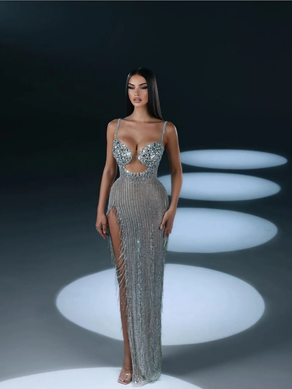 Glitter Hand-made Rhinestones Cocktail Dresses Sexy Side High Slit Prom Gown Exquisite Evening Dress Customized Robe De Mariée