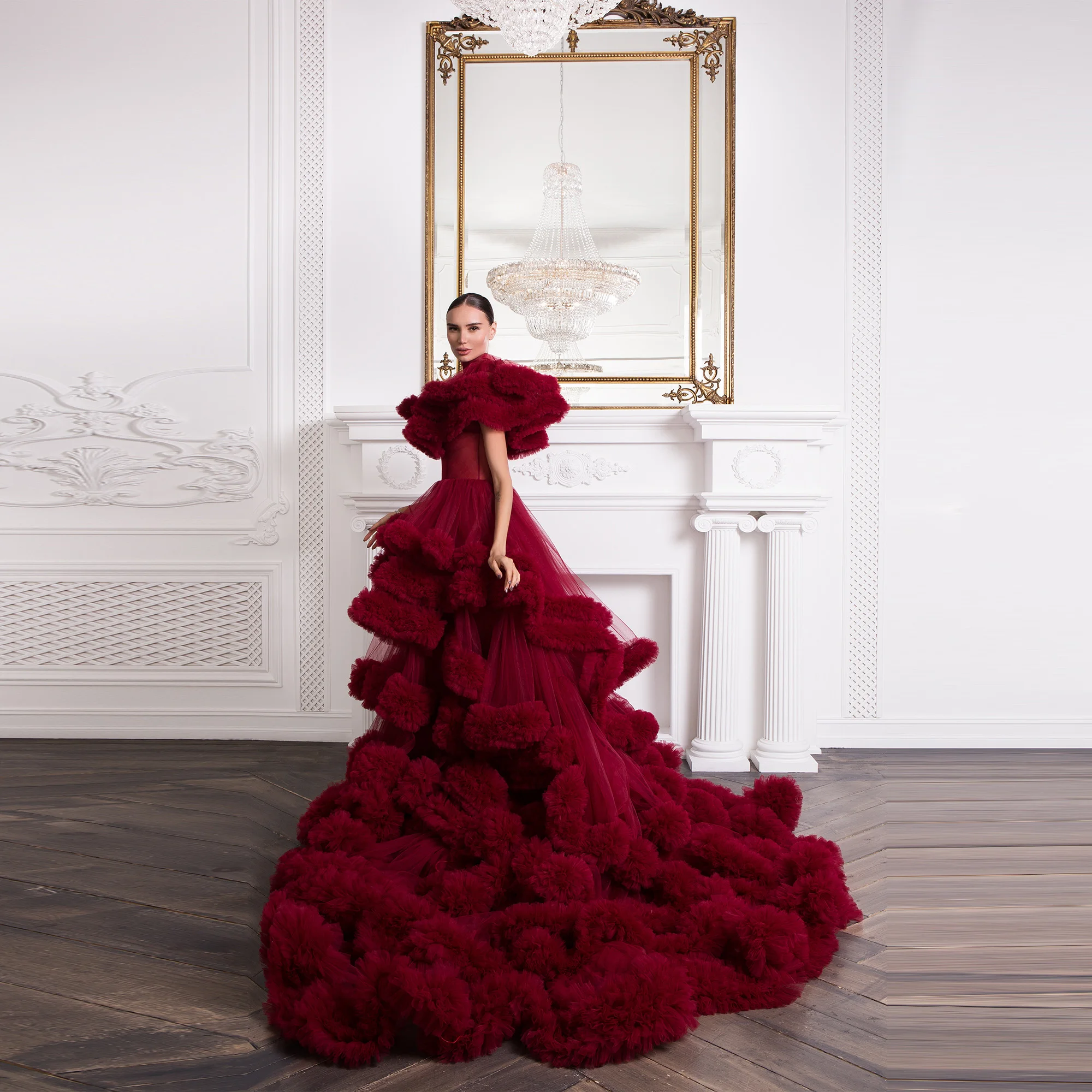 

Gorgeous Fuchsia Prom Gowns Tulle Layered A Line Bridal Dress Handmade Arabic Ball Gown Party Dresses Long Lush