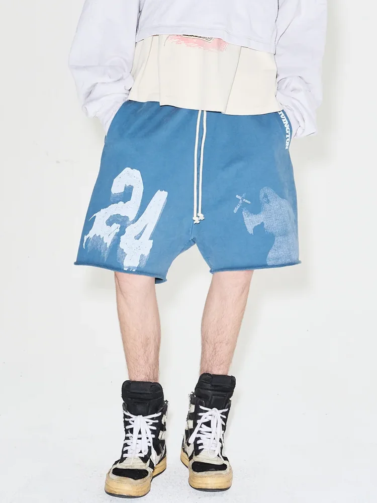 

American Sle Casual Five-Quarter orts Men's Spor Loose Fit Vintage Worn-Denim Straight Leg Summer Youth Faion