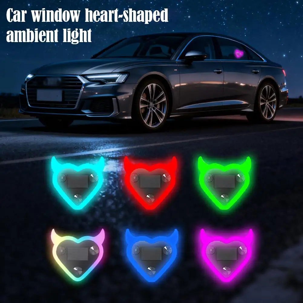 1pcs Car Love Car Triangle Window Devil's Heart Lamp Solar-Powered Heart Shape LED-litght  Atmosphere Neon Light Auto Light