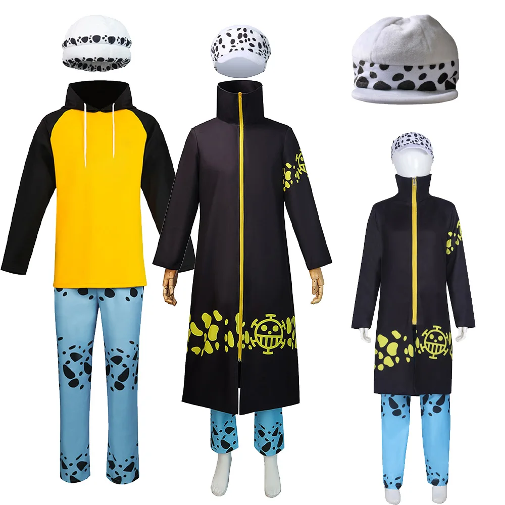 Adult Kids Trafalgar Cosplay Law Hat Hoodie Pants Costume Anime Roleplay Male Children Halloween Carnival Party Fantasia Suit