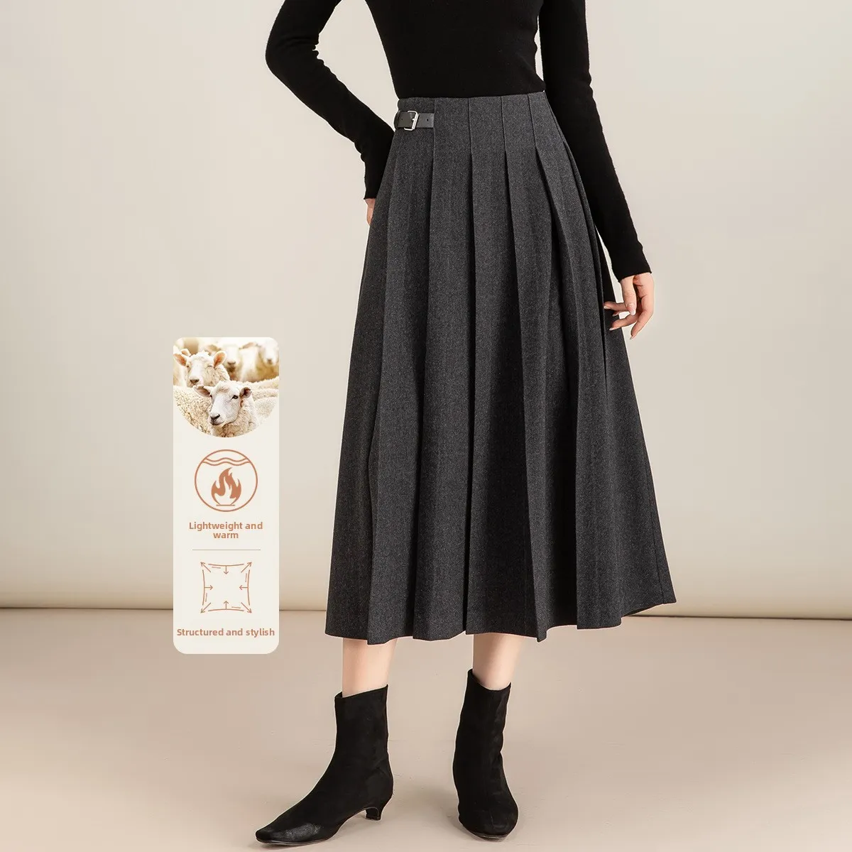 

Новая женская шерстяная юбка с высокой талией из ацетата, осенне-зимняя, приталенная, А-силуэт, плиссированная, для офиса, нейтральный крой