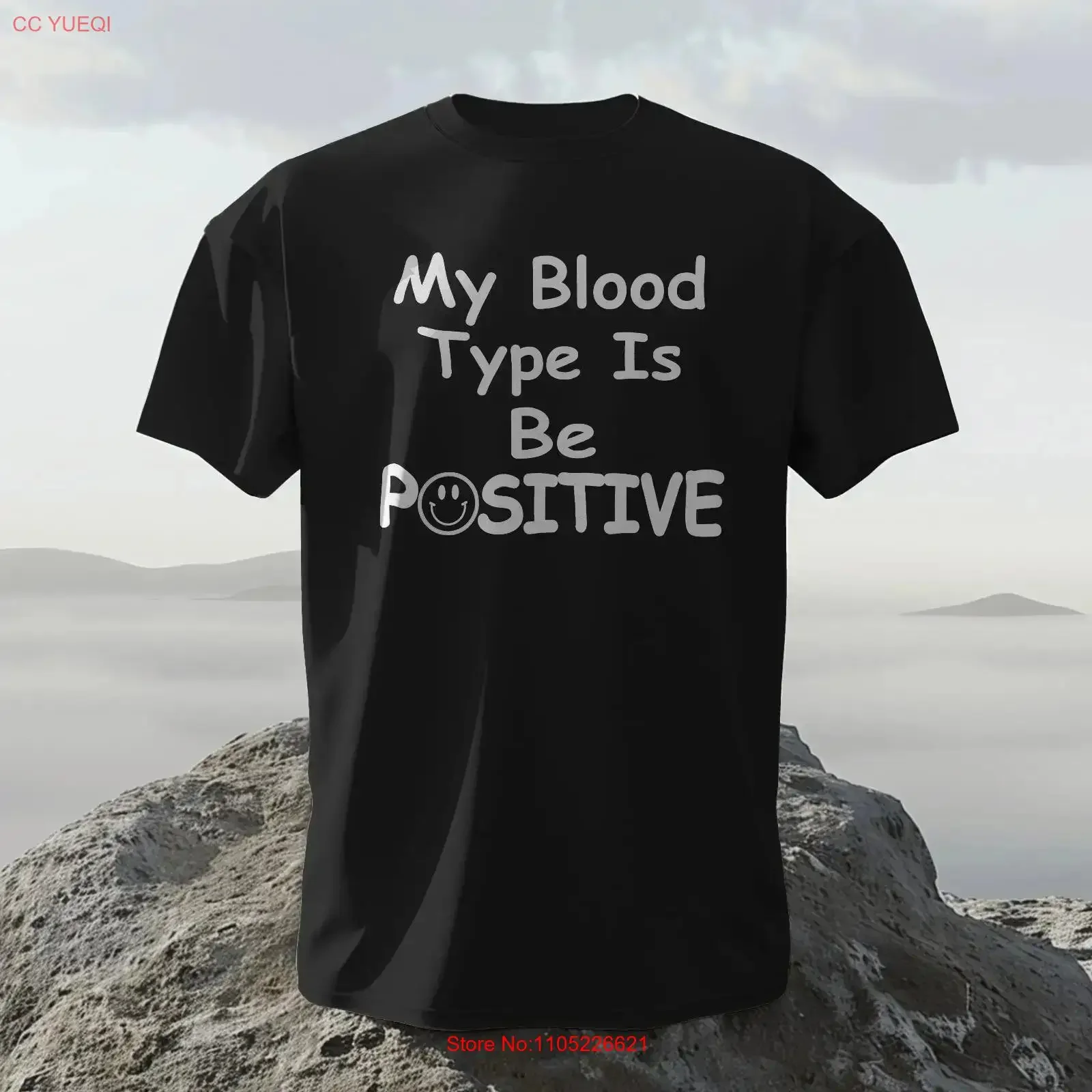 T-shirt Be Positive T-Shirt « Mon groupe sanguin » – Idée cadeau pour personne optimiste, citation motivante, pour personnes optimistes, t-shirt à manches courtes, style vintage