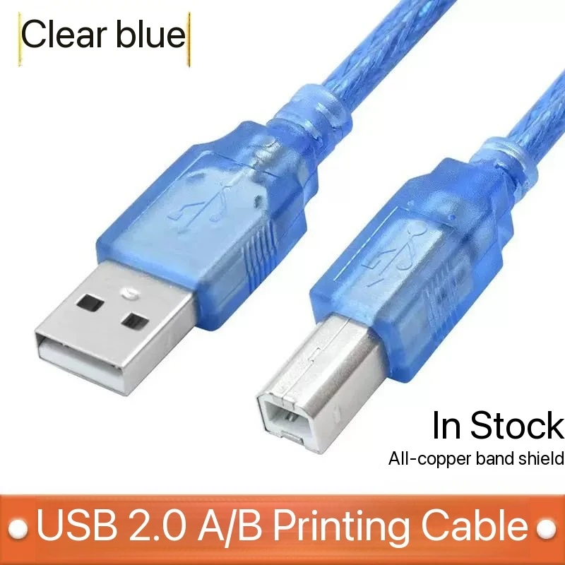 Transparent Blue USB 2.0 Printing Cable USB Square Port Printer Data Cable Am to Bm 0.3m -1m Full Copper