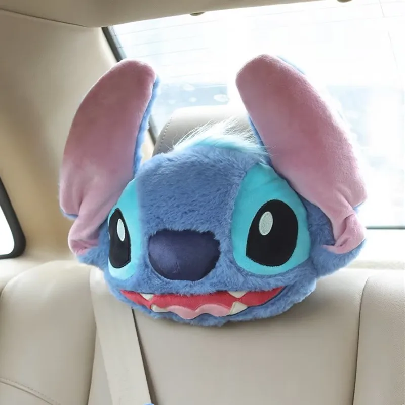 Stitch Disney Car Headrest Plush Anime Figures Seat Belt Shoulder Covers Accessories Interior Neck Pillow Comfortable Backrests