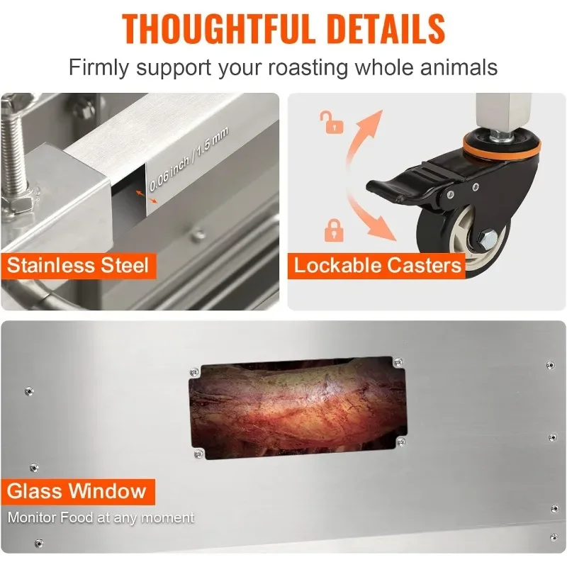 VEVOR Stainless Steel Rotisserie Grill with Hooded Cover, BBQ Whole Pig Lamb Goat Charcoal Spit Grill