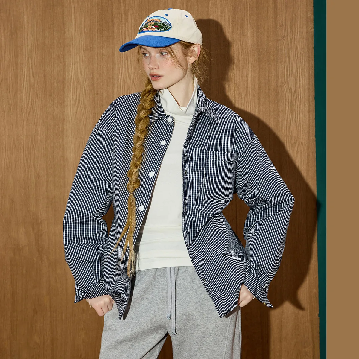 

2025 Winter Women's Casual Shirt Collar Coat Plaid Quilted Jacket Relaxed Fit Parka Vintage Inspired Outerwear Warm Tweed Blend