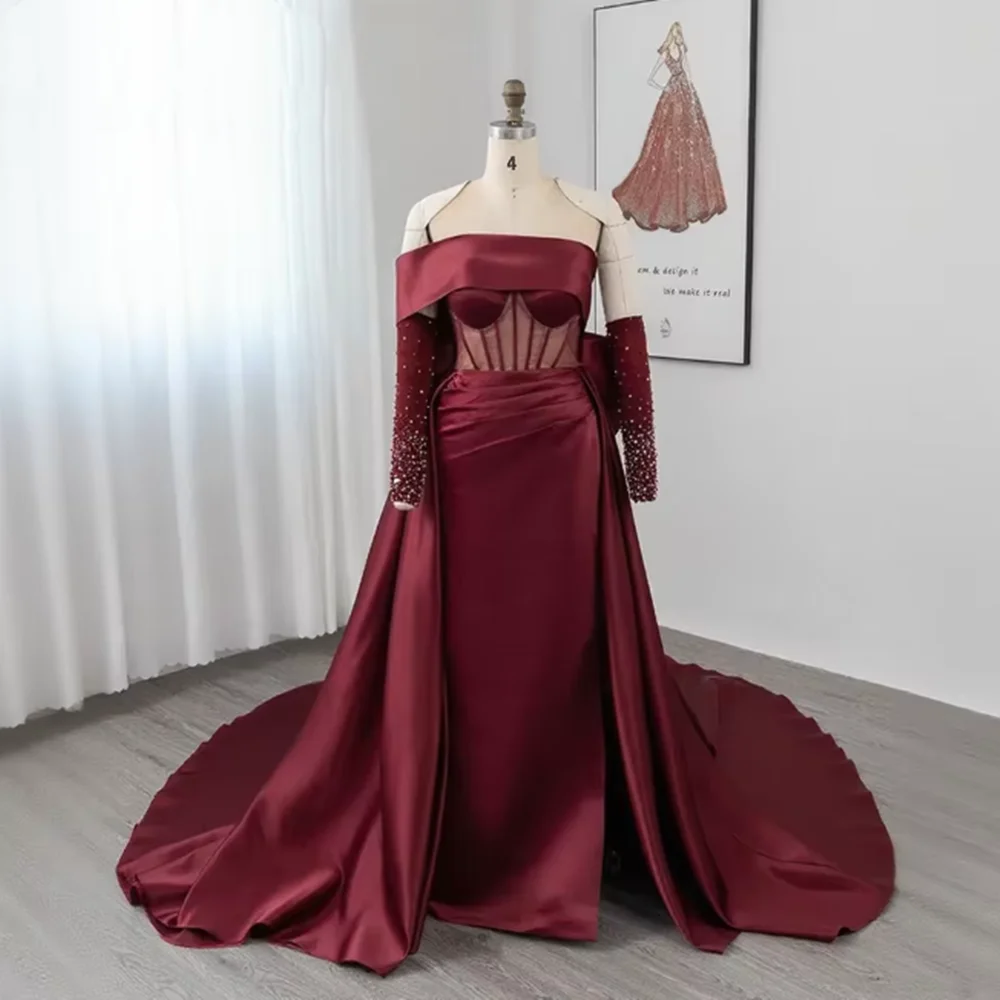 

Бордовые платья выпускного вечера русалки с бантом и блестящим бисером на рукавах Вечернее платье на одно плечо Милая فساتين ال