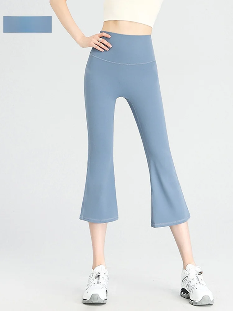 Nuovo 2025 Pantaloni in pelle di arca blu Estate da donna Sottile Seta di ghiaccio Yoga Fitn Pantaloni a vita alta Boting Vita alta Sollevamento del sedere