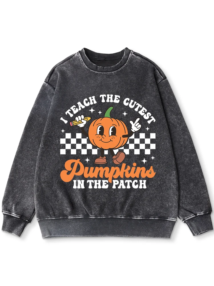 

Halloween Pumpkin Printing Distressed Cotton Hoodies Men'S Warm Crewneck Washed Retro Hoody Autumn Simple Versatile Pullover