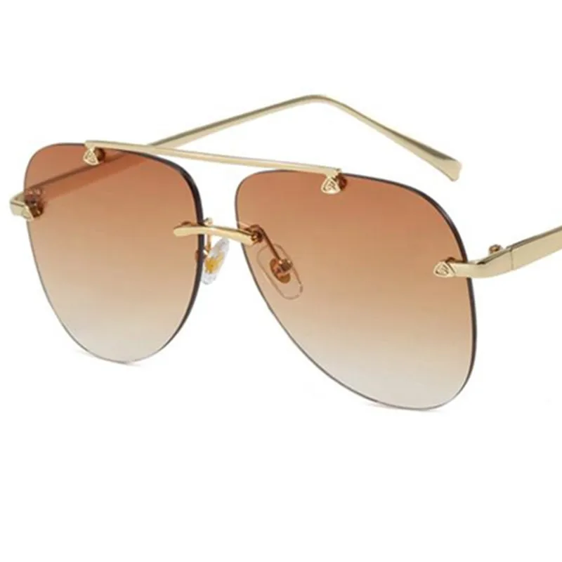

NEW Sun Glasses Unisex Rimless Frog Mirror Anti-UV Spectacles Double Beam Eyeglasses Gradient Lens Ornamental Pilot Sunglasses