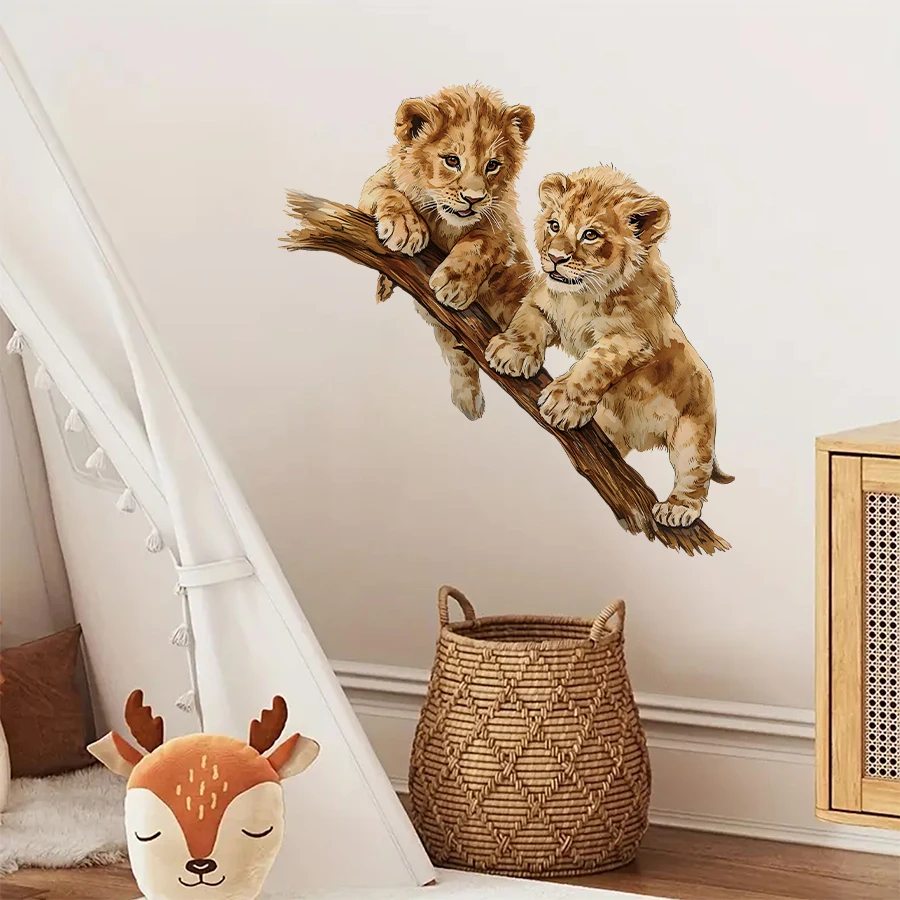 ملصقات حائط على شكل أسد كرتوني - قابلة للتقشير واللصق قابلة للإزالة لغرفة الأطفال وغرفة اللعب - ديكور على شكل حيوان لطيف
