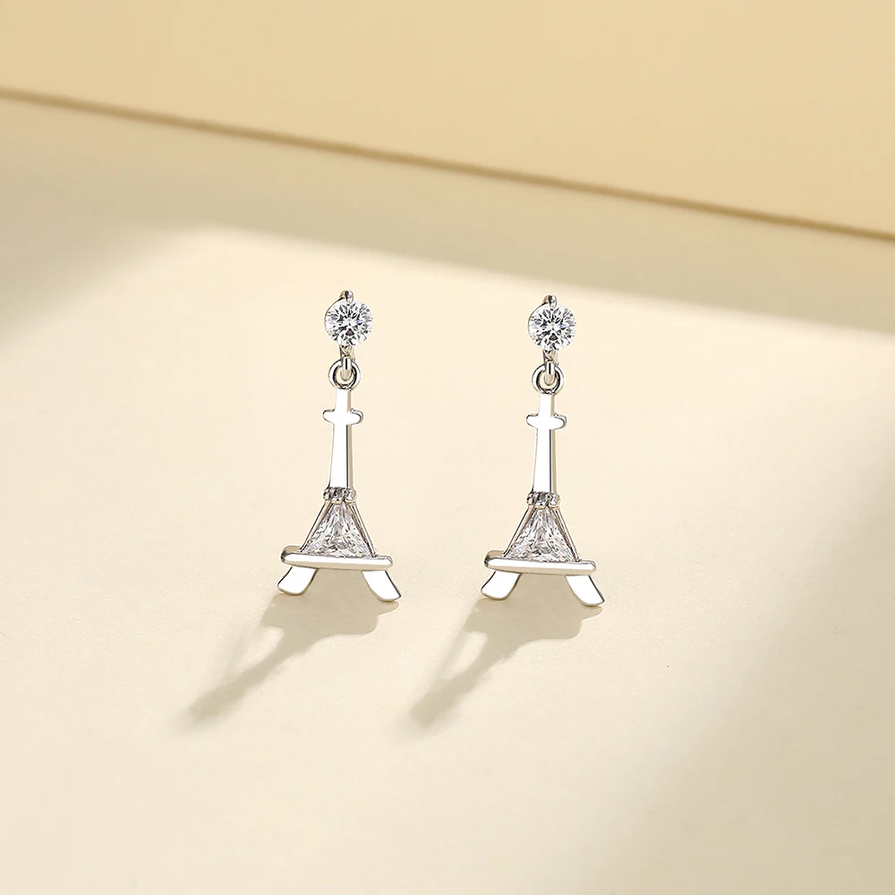 

YLMyself 925 Silver Eiffel Tower Earrings Pave Bright Cubic Zircon Elegant Gift for Women