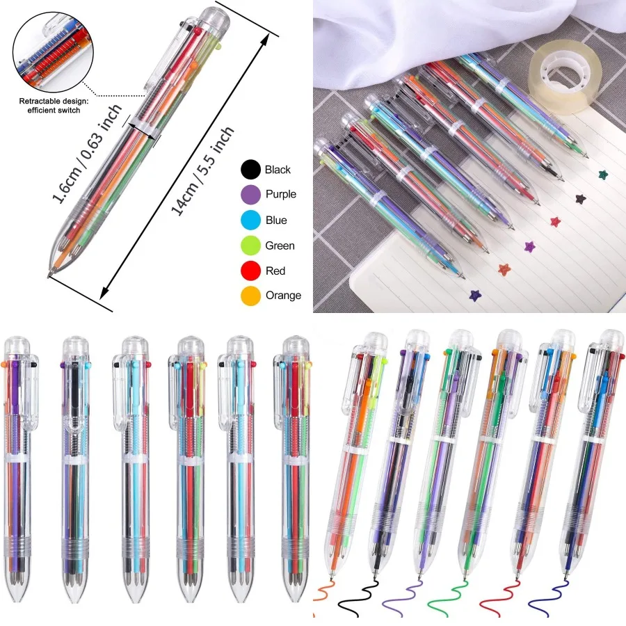

EEOYU, 23 упаковки разноцветных ручек, выдвижные шариковые ручки 6 в 1, 0,5 мм, 6 цветов и прозрачный корпус, идеально подходят для офиса и