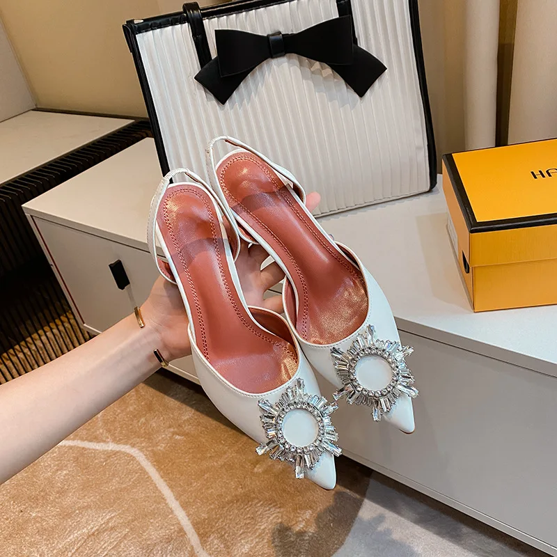 

Женские босоножки с острым носком, женские туфли-лодочки Baotou на высоком каблуке с пряжкой и стразами