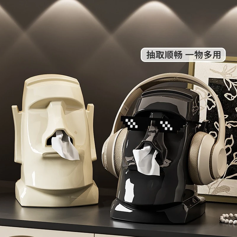 

Creative Plaster Tissue Box Holder Multifunctional Living Room Easter Statue Desktop Headphone Stand