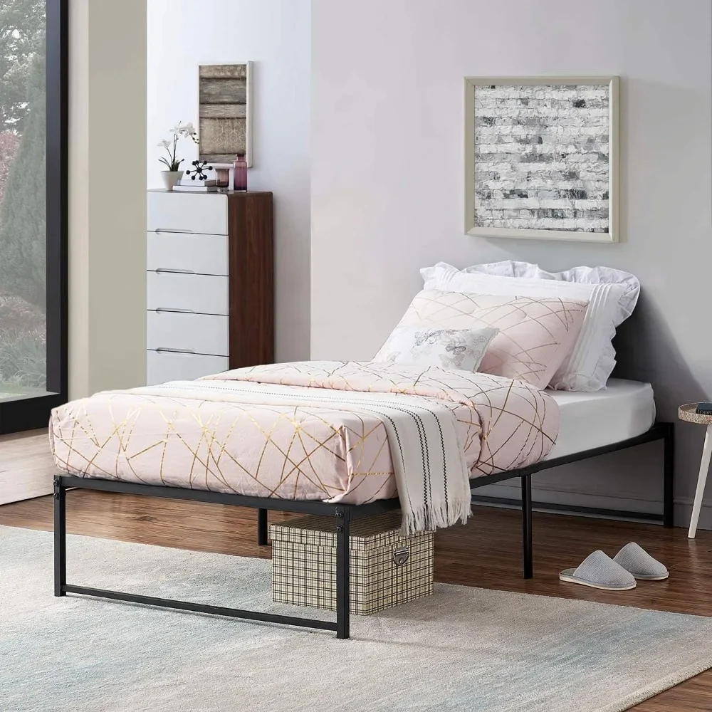 

Metal Platform Bed Frame, No Box Spring Needed/Mattress Foundation/Steel Slat Support Black (Twin)