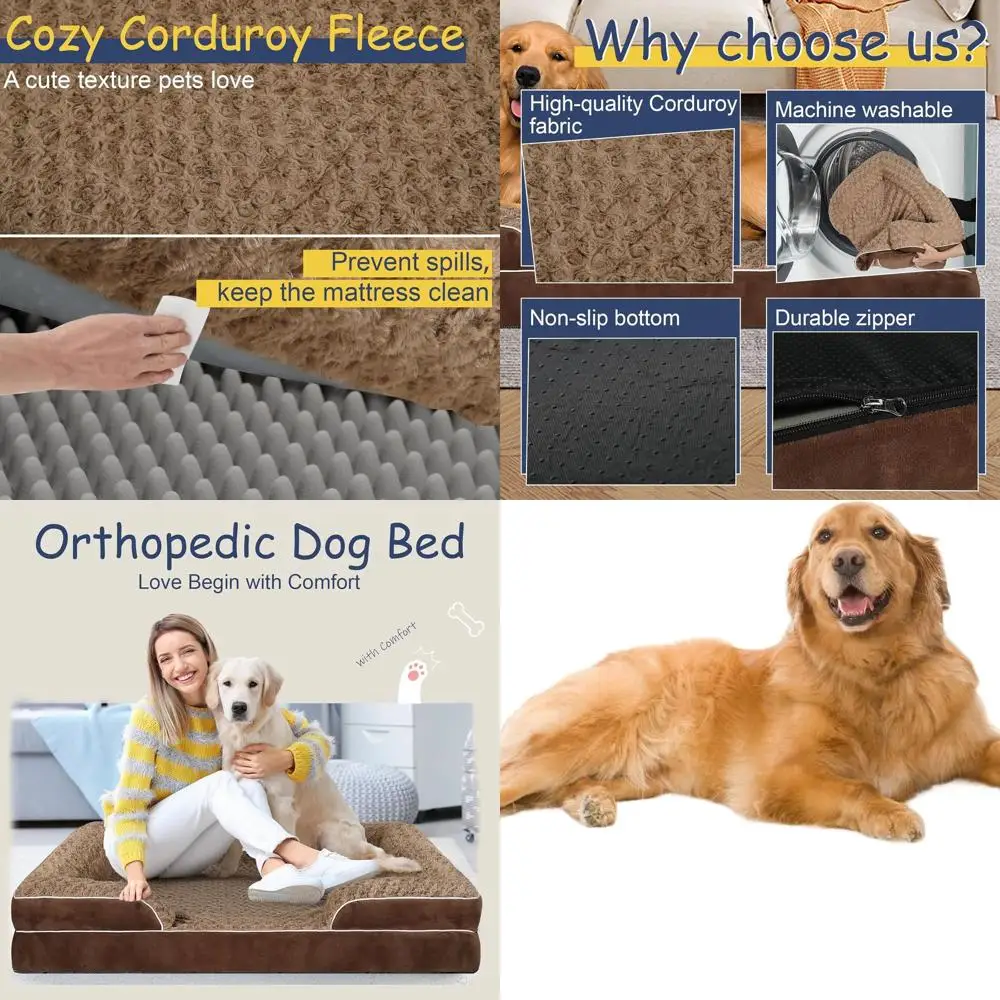 

Моющаяся кровать для собак из пены с эффектом памяти XXL, прочный диван для домашних животных среднего и большого размера со съемным чехлом, водонепроницаемый диван-кровать (коричневый)