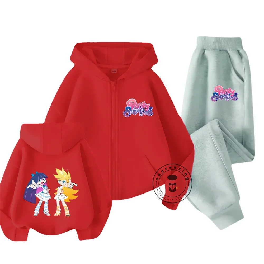 

2025 Panty Stocking Children Zipper Hoodie Set Cartoon Print Autumn Winter Long Sleeve Sweatshirt Boys Girls Casual