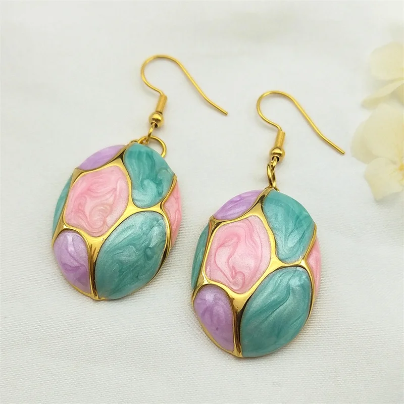 

Geometric Contrasting Colorful Enamel Oval Drop Earrings for Women Stainless Steel Gold Color Hoop Earring Jewelry Gifts 387-3