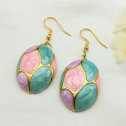 Geometric Contrasting Colorful Enamel Oval Drop Earrings for Women Stainless Steel Gold Color Hoop Earring Jewelry Gifts 387-3