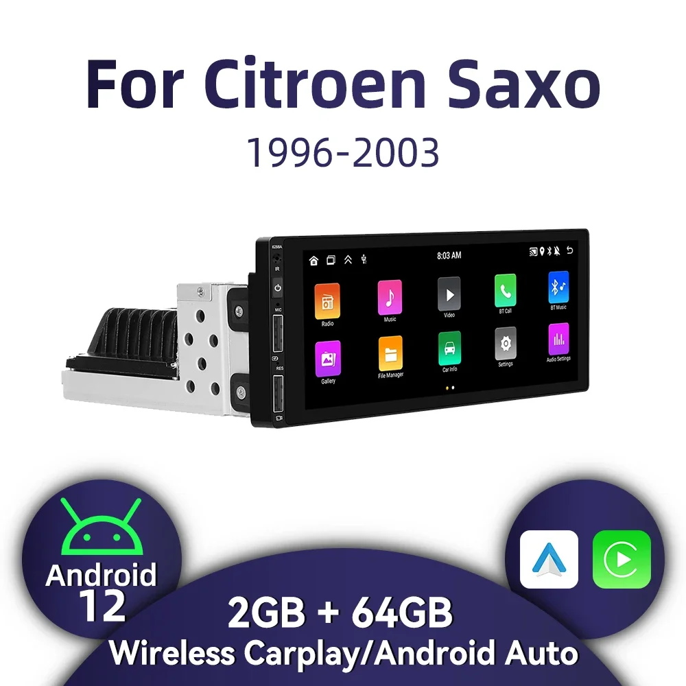 

1-диночное радио Android для Citroen Saxo 1996-2003 Carplay, авторадио, Android, авто стерео 6,86 дюйма, автомобильный мультимедийный головное устройство, GPS BT, WIFI