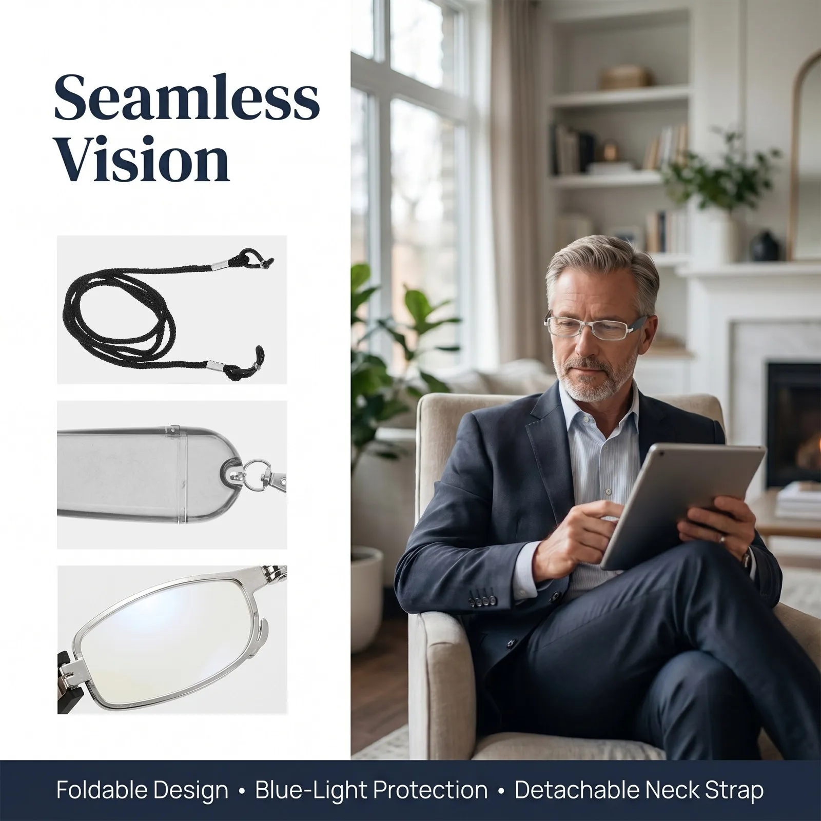 Foldable Reading Glasses Fold Design Easy Storage Carry Pouch Included Ideal for Travel Commuting Reading Daily Use