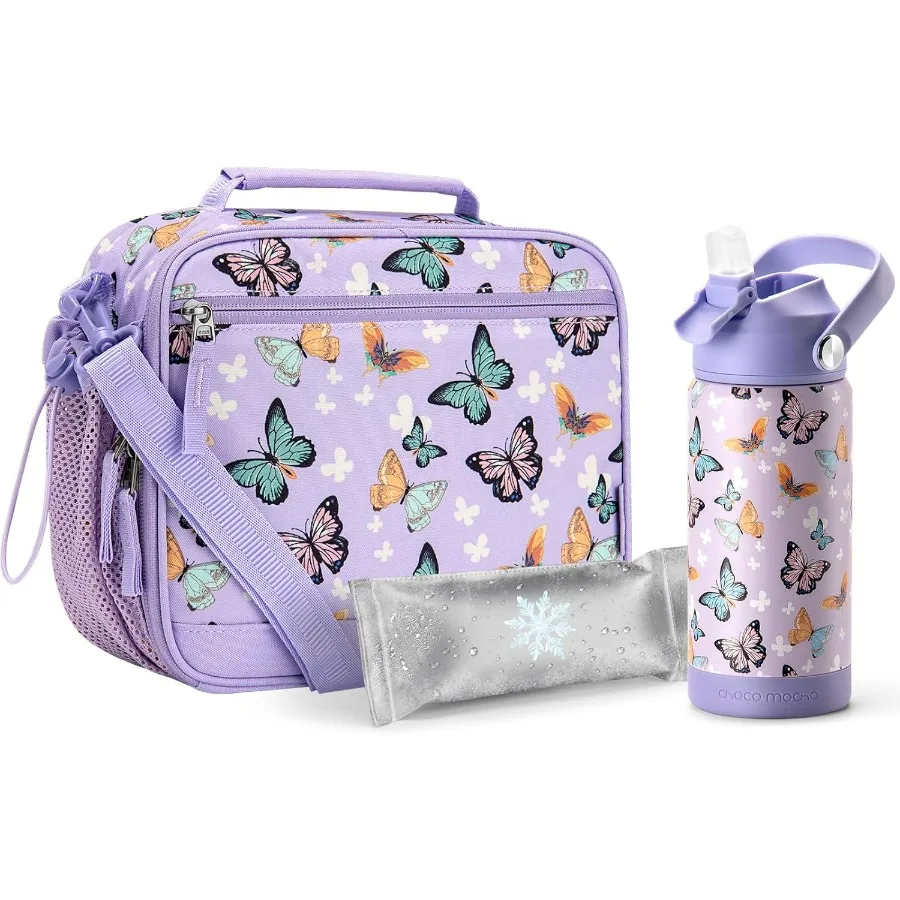 

Kids Lunch Box with Water Bottle for School Lunch Box and Water Bottle Set Kids Lunch Bag for Girls with Shoulder Strap and Ice
