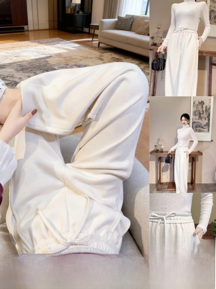 

Широкие брюки с высокой талией Thiened, женские шерстяные повседневные брюки, осенне-зимние, новые, стильные, удобные, свободного кроя, прямые штанины