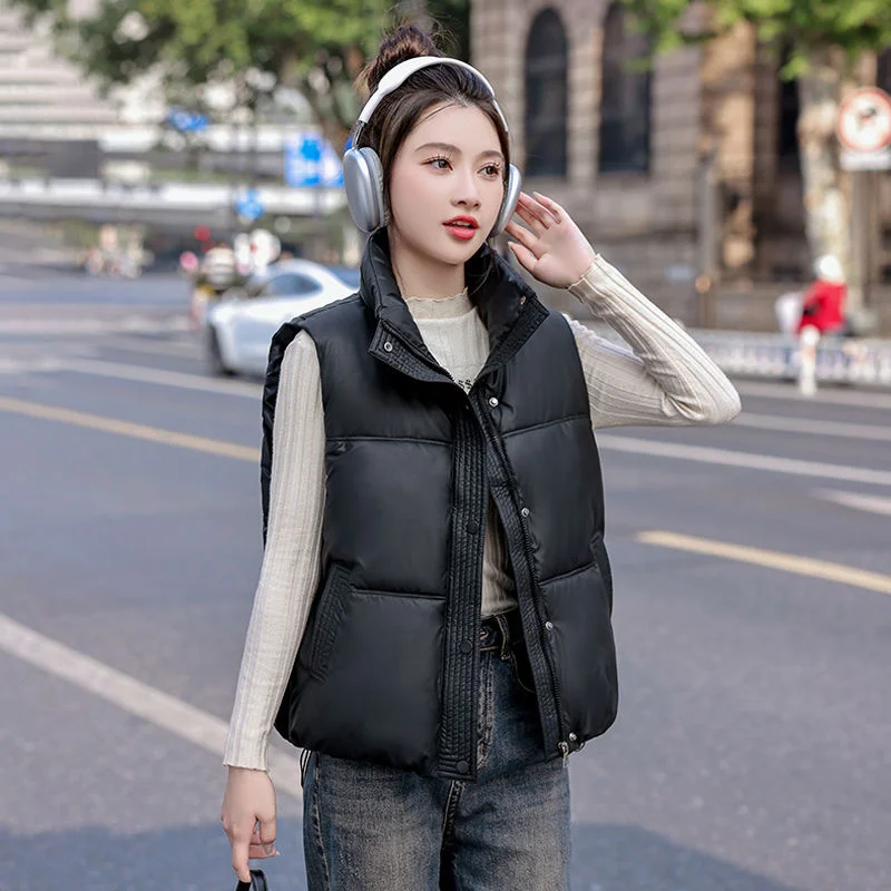 

Short Women's Cotton Vest 2024 Autumn Winter, Versatile Outerwear, Stand Up Collar, Warm, Short Sleeveless Cotton Vest, Camisole