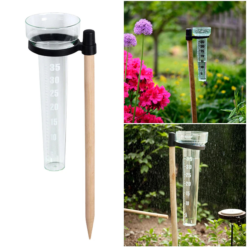 Polystyrene Rain Gauge Up To 35mm Plastic Rain Gauge with Stand Garden Outdoor Yard Rainfall Measurement for Garden Water Ground