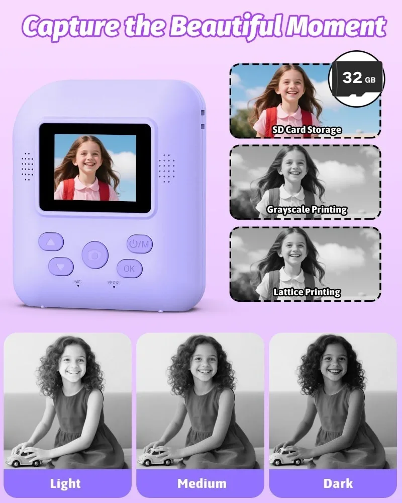 Kindercamera Instant Print Photo, draagbaar thermisch printen Cameraspeelgoed met HD digitale video, voor studentencreativiteit en leren