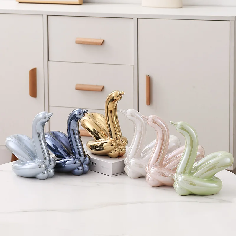 Creative Balloon Swan Statue, Abstract Ceramic Decoration Sculpture, Study Sculpture, Home and Office Decoration Gift