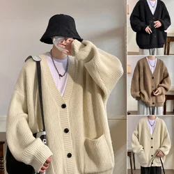 Maglione Cardigan giapponese con collo alto stile pigro da uomo autunno inverno solido maglione lavorato a maglia caldo giacca ampia con colletto in piedi morbida