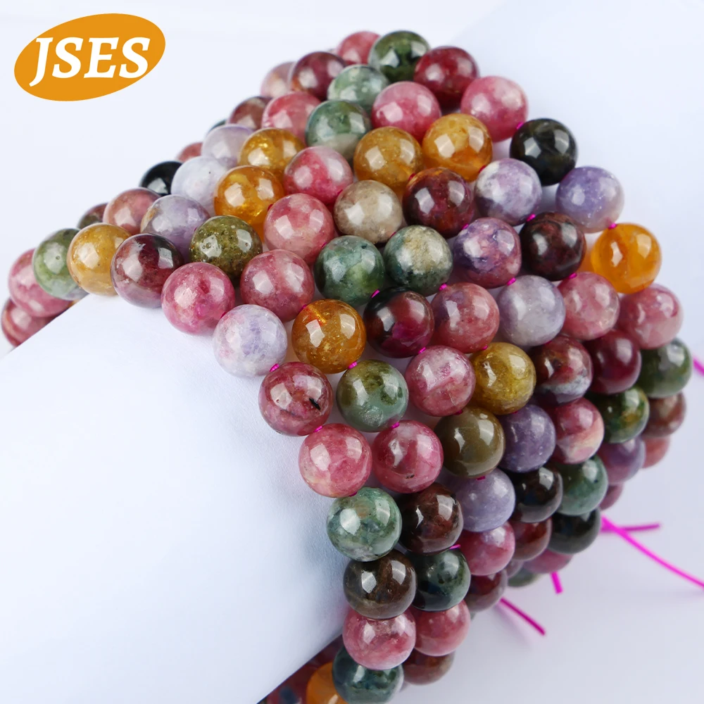 8-8.5MM Natural Colorful Tourmaline Bracelet Loose Stone Beads Gem Stone Energy Bracelet for Jewelry Making Handmade Women Gift