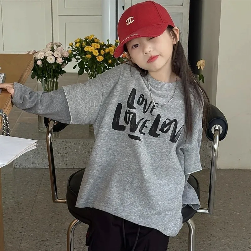 

Поддельная одежда из двух предметов для девочек от 10 до 12 лет 11 корейская детская одежда 2025 детские футболки топ футболка для девочек весна осень